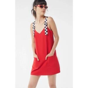 Lazy Oaf Checkered Buckle Strap Pinafore Dress Size Small Red EUC Mini